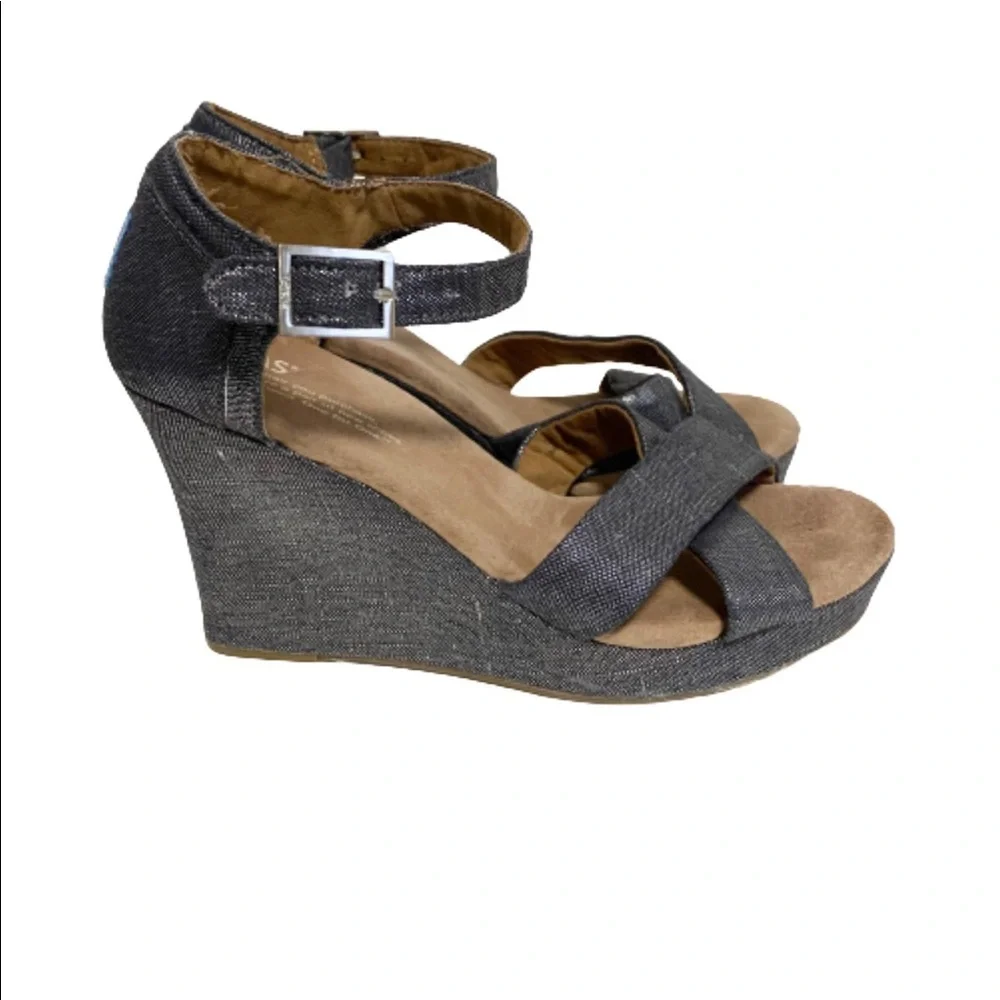 Toms Sienna metallic chambray wedge sandals size 7